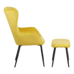 Armchair with footstool Rueda velvet in yellow shade with black metal legs 71.5x66.5x99cm - Слика 4