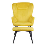 Armchair with footstool Rueda velvet in yellow shade with black metal legs 71.5x66.5x99cm - Слика 5