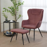 Armchair with footstool Rueda velvet in rotten apple shade with black metal legs 71.5x66.5x99cm - Слика 2