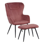 Armchair with footstool Rueda velvet in rotten apple shade with black metal legs 71.5x66.5x99cm