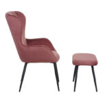 Armchair with footstool Rueda velvet in rotten apple shade with black metal legs 71.5x66.5x99cm - Слика 4