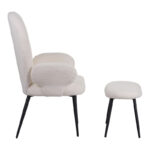 Armchair with footstool Qarar boucle fabric in white shade with black metal legs 67.5x67.5x106cm - Слика 4