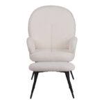 Armchair with footstool Qarar boucle fabric in white shade with black metal legs 67.5x67.5x106cm - Слика 5
