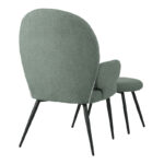 Armchair with footstool Qarar boucle fabric in light green shade with black metal legs 67.5x67.5x106cm - Image 3