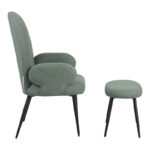 Armchair with footstool Qarar boucle fabric in light green shade with black metal legs 67.5x67.5x106cm - Image 4