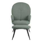 Armchair with footstool Qarar boucle fabric in light green shade with black metal legs 67.5x67.5x106cm - Image 5