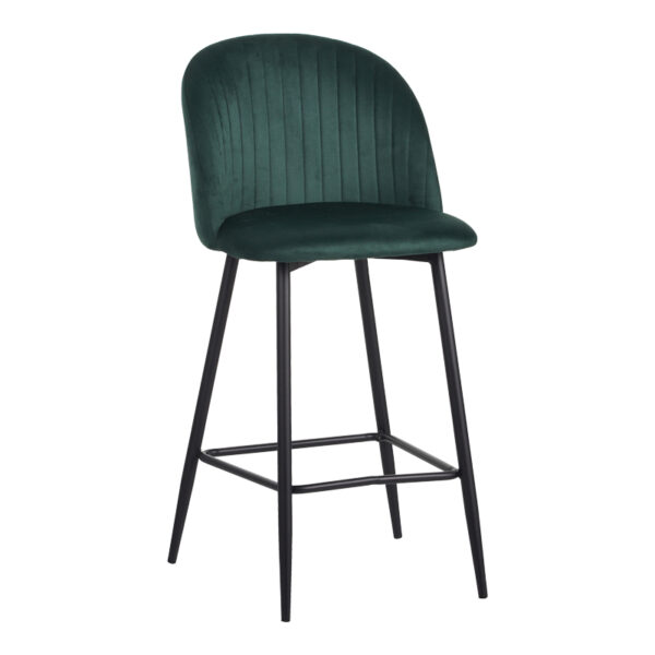 Barow velvet bar stool in dark green shade with black metal legs 53x46.5x96.5