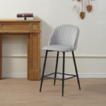 Barow bar stool velvet in light grey shade with black metal legs 53x46.5x96.5 - Слика 2