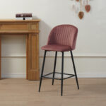 Barow bar stool velvet in rotten apple shade with black metal legs 53x46.5x96.5 - Image 2