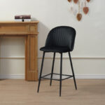 Barow bar stool velvet in black shade with black metal legs 53x46.5x96.5 - Слика 2