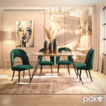 Dining set 5pcs Astrid-Jonah glass 10mm dark green-black 140x80x75cm - Слика 2