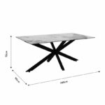 Dinning table Bethan sintered stone white marble- metal black leg design 180x90x75cm - Слика 6