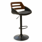 Bar stool Fern adjustable height PU black walnut-metal black