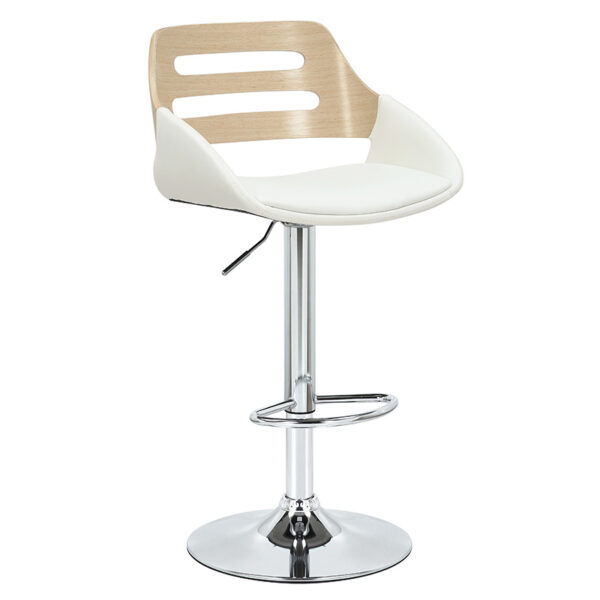 Bar stool Fern adjustable height PU white natural-metal chrome