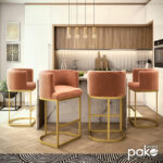 Bar stool Viv rotten apple velvet - golden metal 54x50x95cm - Слика 2
