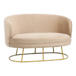 Двоседна софа Рони велвет беж-златна метална ногарка 135x75x85 см