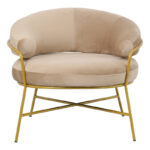 Armchair Malu velvet beige-golden metal leg 84x79x76cm - Слика 3