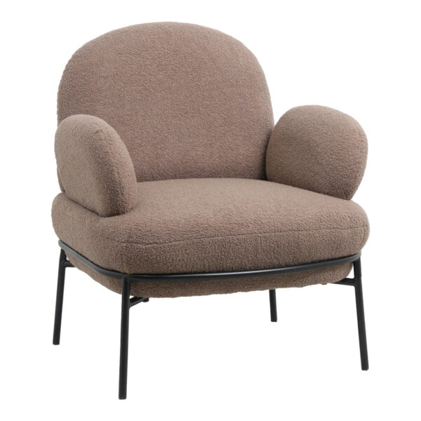 Armchair Jaycob boucle brown - black metal leg 74x71x83cm