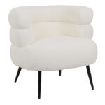 Foleja armchair boucle fabric in white color with black metal legs 76x75x72cm