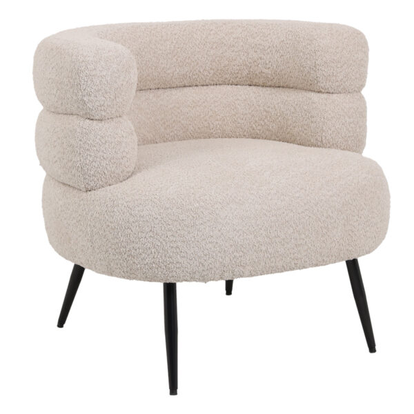 Foleja armchair boucle fabric in beige color with black metal legs 76x75x72cm