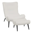 Silla boucle fabric armchair with footstool in white color 97x80x100cm