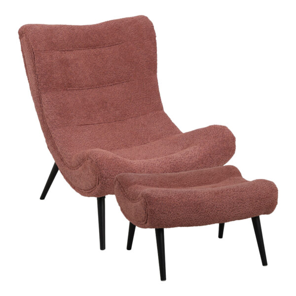 Фотелја од ткаенина Silla boucle со табуретка во боја на скапано јаболко 97x80x100 см