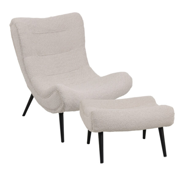 Фотелја од ткаенина Silla boucle со табуретка во беж боја 97x80x100 см