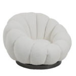 Nester swivel armchair with stool boucle fabric in white color 98x97x69cm - Image 2