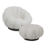 Nester swivel armchair with stool boucle fabric in white color 98x97x69cm