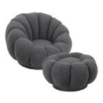 Nester swivel armchair with stool boucle fabric in grey color 98x97x69cm