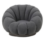 Nester swivel armchair with stool boucle fabric in grey color 98x97x69cm - Image 4