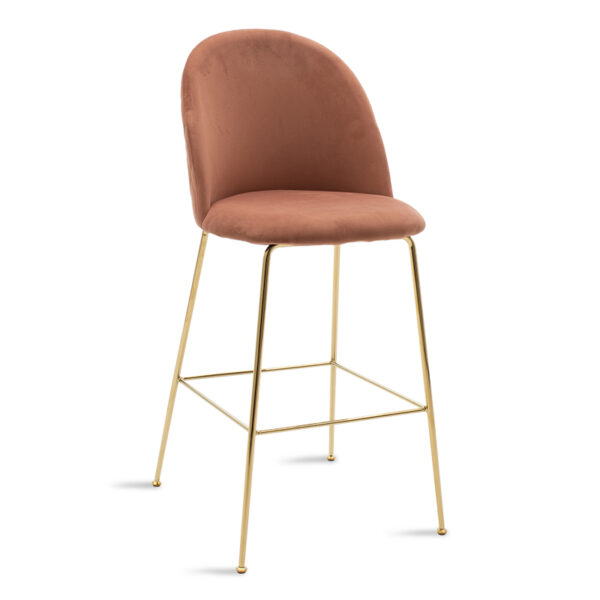 Stool bar Ruth metal golden gloss with roten apple velvet