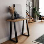 Bar-console table Miles solid wood 4cm natural-foot black 120x53x97cm - Слика 2