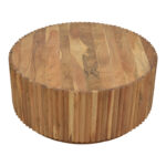 Drump coffee table solid acacia wood in natural shade D90x39cm - Image 2
