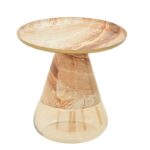 Кафе масичка Boundar Inart беж-златна метал-стакло D50x49 см