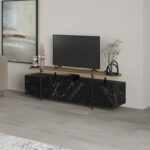 TV cabinet Ondine black marble-natural 160x35.5x48cm - Слика 2
