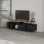TV cabinet Ondine black marble-natural 160x35.5x48cm - Слика 3