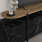TV cabinet Ondine black marble-natural 160x35.5x48cm - Слика 4
