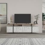 TV cabinet Ondine grey marble-natural 160x35.5x48cm - Слика 2