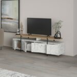TV cabinet Ondine grey marble-natural 160x35.5x48cm - Слика 3