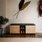 Entrance furniture stool-shoe cabinet Zulla melamine in anthracite-oak color 110x37x43cm - Image 2