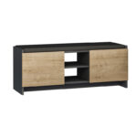 Entrance furniture stool-shoe cabinet Zulla melamine in anthracite-oak color 110x37x43cm