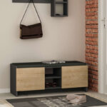 Entrance furniture stool-shoe cabinet Zulla melamine in anthracite-oak color 110x37x43cm - Image 3