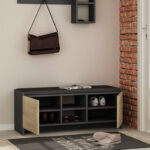 Entrance furniture stool-shoe cabinet Zulla melamine in anthracite-oak color 110x37x43cm - Image 4