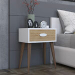 Nightstand Labow with a drawer walnut-white-sonoma 45x30x57.5cm - Слика 2