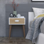 Nightstand Labow with a drawer walnut-white-sonoma 45x30x57.5cm - Слика 3