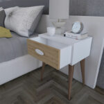 Nightstand Labow with a drawer walnut-white-sonoma 45x30x57.5cm - Слика 4