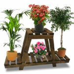 Plant shelf-stand unit Tisa wooden brown 75x25x49cm - Image 2