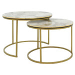 Coffee tables October set 2pcs golden matte-black-white marble D70x50cm - Слика 2
