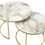 Coffee tables October set 2pcs golden matte-black-white marble D70x50cm - Слика 3